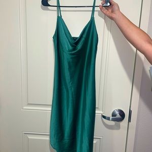Emerald green silk slip dress